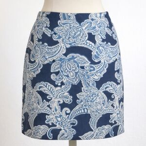 Talbots Navy White Paisley Floral Mini Skirt 12P Cotton Lined Classic Fit